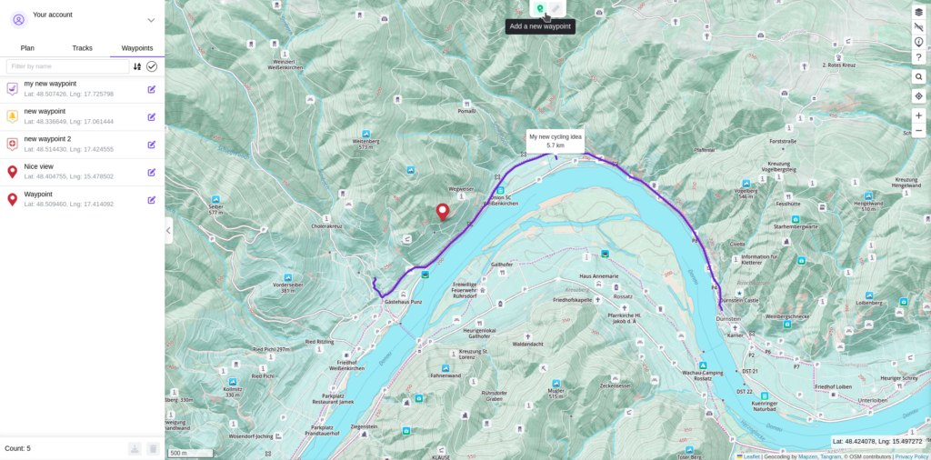 Trackbook waypoints list