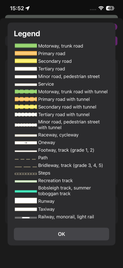 GPX Viewer PRO iOS legend screen